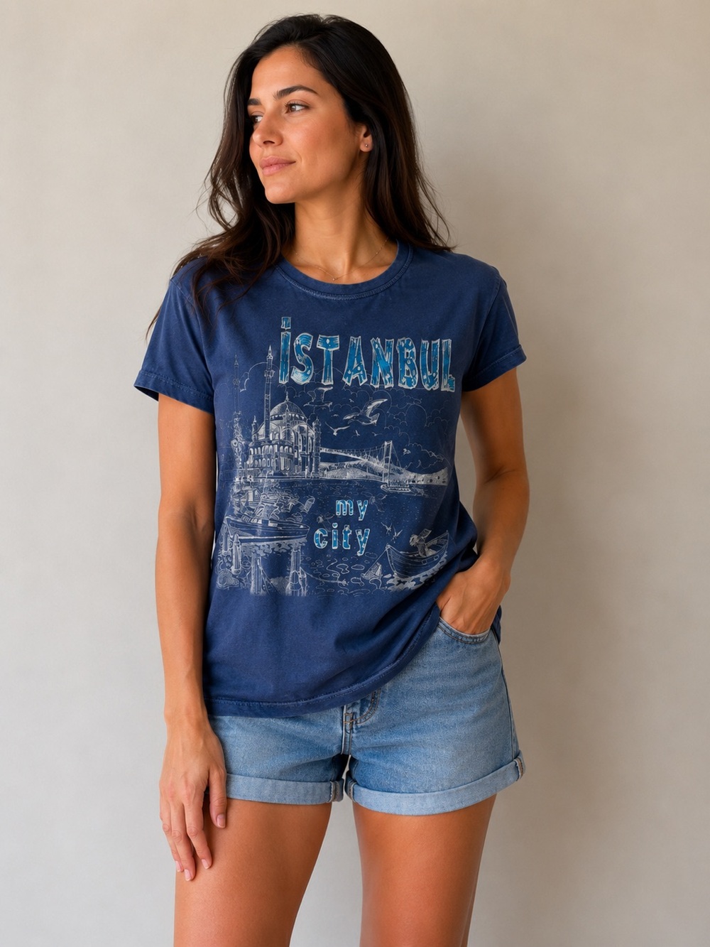 Navy "Istanbul my city" Graphic Tee